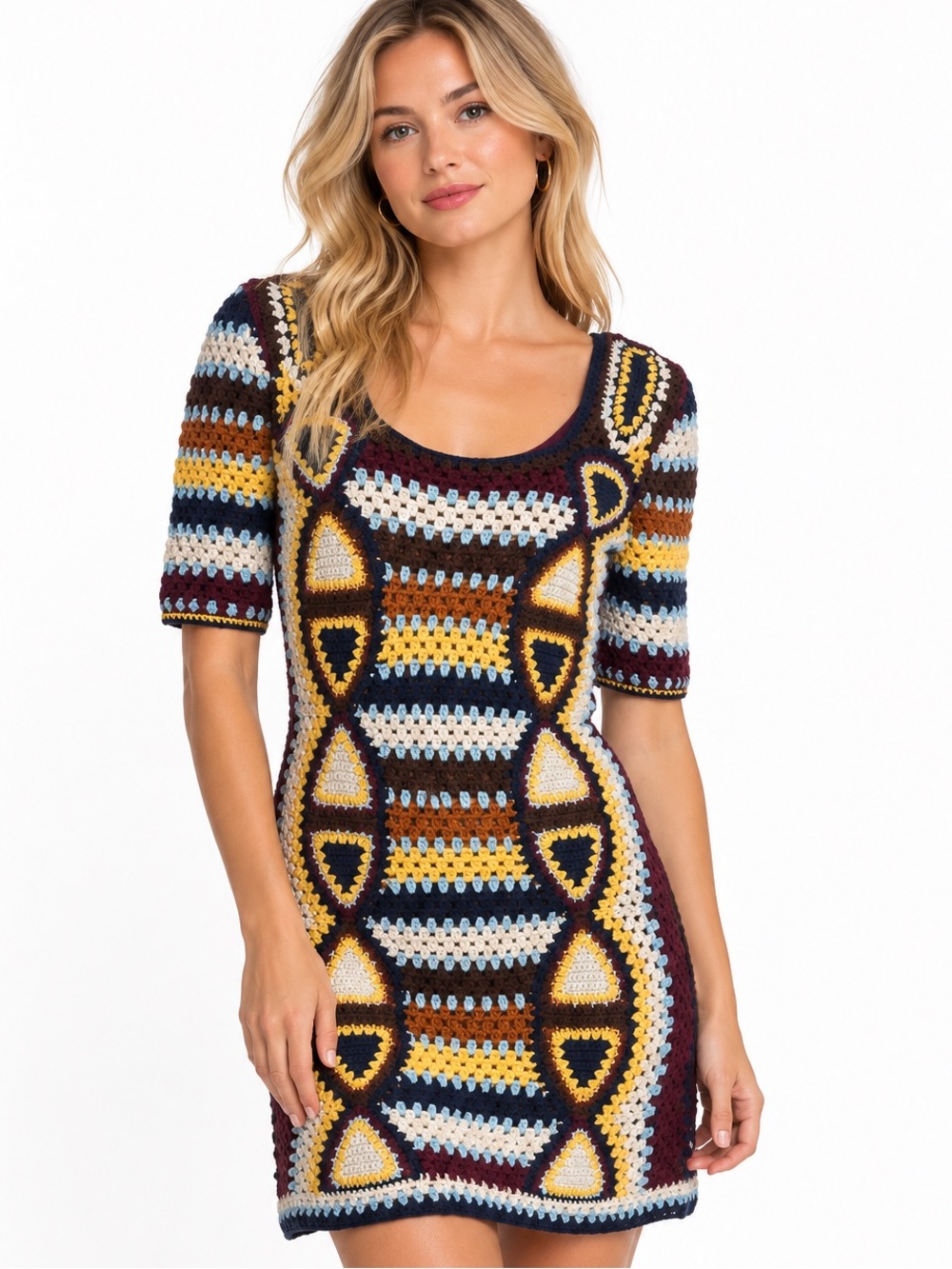 Anthropologie Fiets Voor 2 Crochet Wool Blend Boho Mini Dress M